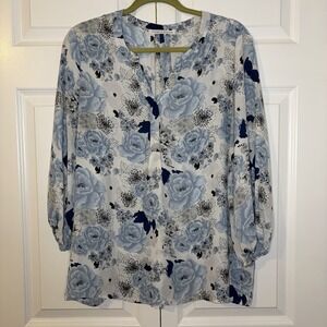 Violet + Claire Long Sleeve Lightweight Floral Print V-Neck Blouse Women's XL